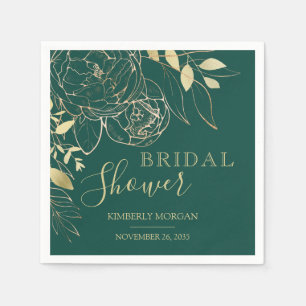 Emerald Green & Gold Modern Floral Bridal Shower N Napkins
