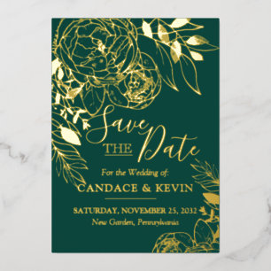 Emerald Green & Gold Modern Floral Save the Date Foil Invitation