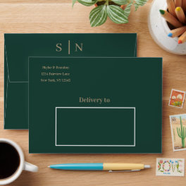 Emerald Green Gold Modern Minimal Wedding Envelope