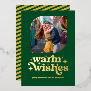Emerald Green & Gold Modern Retro Christmas Photo Foil Holiday Card