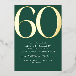 Emerald Green & Gold Modern Simple 60th Birthday Foil Invitation