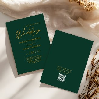 Emerald Green Gold Modern Typography RSVP Wedding