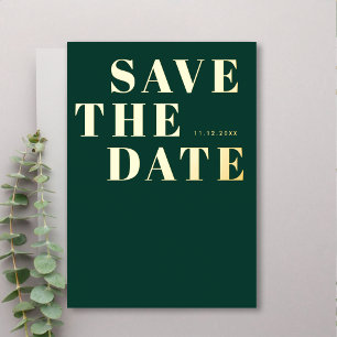 Emerald Green Gold Modern Wedding Save the Date Foil Invitation