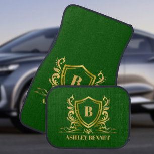 Emerald Green Gold Monogram and Name Car Floor Mat