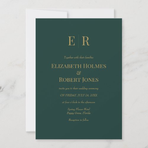Emerald Green Gold Monogram Custom Photo Wedding  Invitation