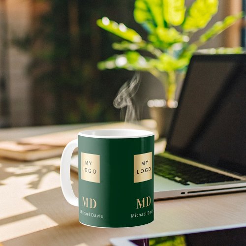 Emerald green gold monogram name business logo coffee mug