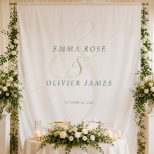 Emerald Green Gold Monogram Wedding Backdrop