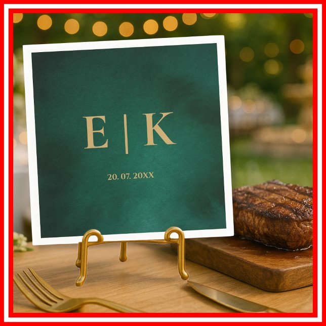 Emerald Green & Gold Monogram Wedding Napkins (Creator Uploaded)