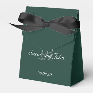Emerald Green & Gold Name Monogram Wedding Favor Boxes