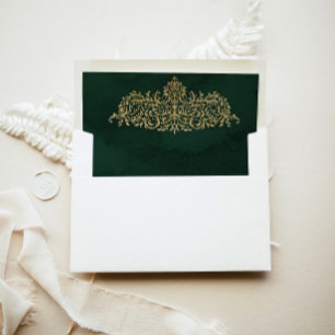 Emerald Green Gold Ornate Victorian Wedding Envelope Liner