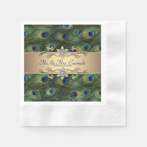 Emerald Green Gold Peacock Wedding Napkins