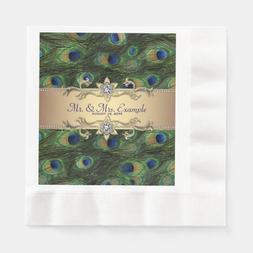 Emerald Green Gold Peacock Wedding Paper Napkins