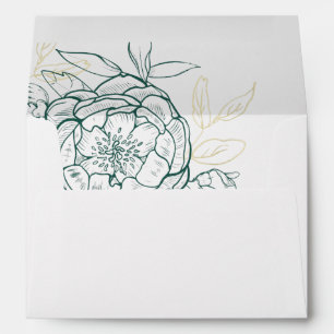 Emerald Green & Gold Peony Wedding Invitation Envelope