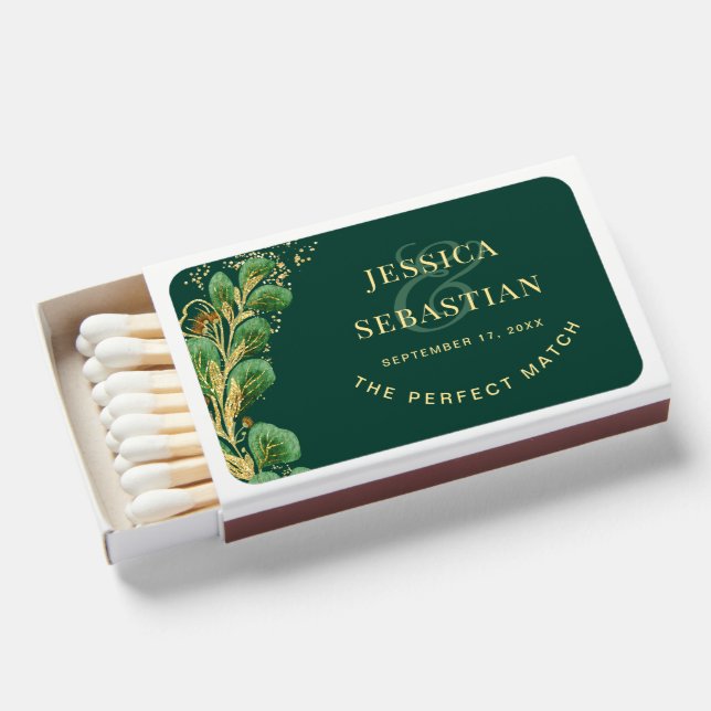 Emerald Green & Gold Perfect Match Wedding Matches (Front Open)