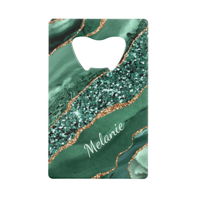 Emerald Green Gold Personalized Name Bottle Opener (Front)