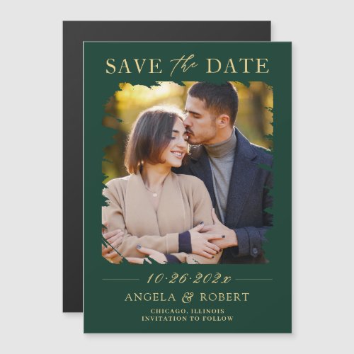 Emerald Green Gold Photo Save the Date Magnet
