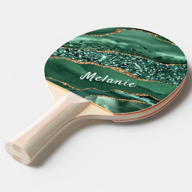 Emerald Green Gold Ping Pong Paddle Custom Name (Front Angle)