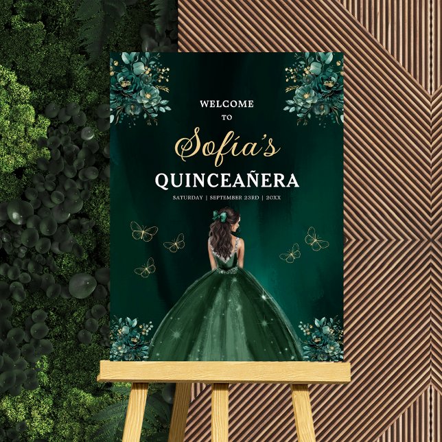 Emerald Green Gold Princess Quinceañera Welcome  Foam Board (Creator Uploaded)