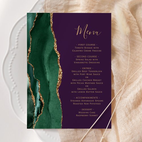 Emerald Green Gold Purple Wedding Menu