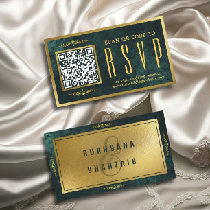 Emerald Green Gold QR Code RSVP Wedding Website Enclosure Card