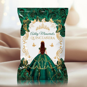 Emerald Green Gold Quinceanera Chip Bag with Crown Flyer