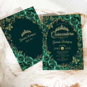 Emerald Green Gold Quinceanera Invitation