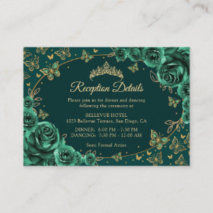 Emerald Green Gold Quinceanera Reception Details Enclosure Card