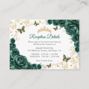 Emerald Green Gold Quinceanera Reception Details Enclosure Card