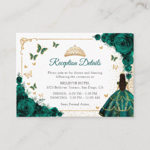 Emerald Green Gold Quinceanera Reception Details Enclosure Card