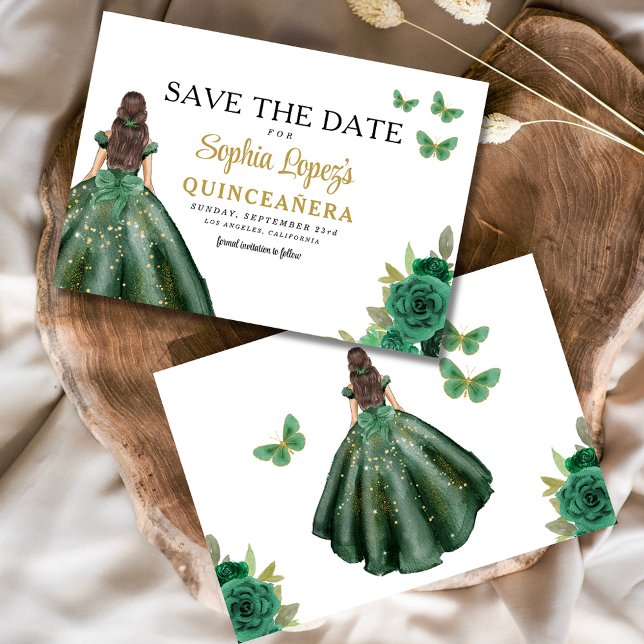 Emerald Green Gold Quinceanera Save The Date (Creator Uploaded)
