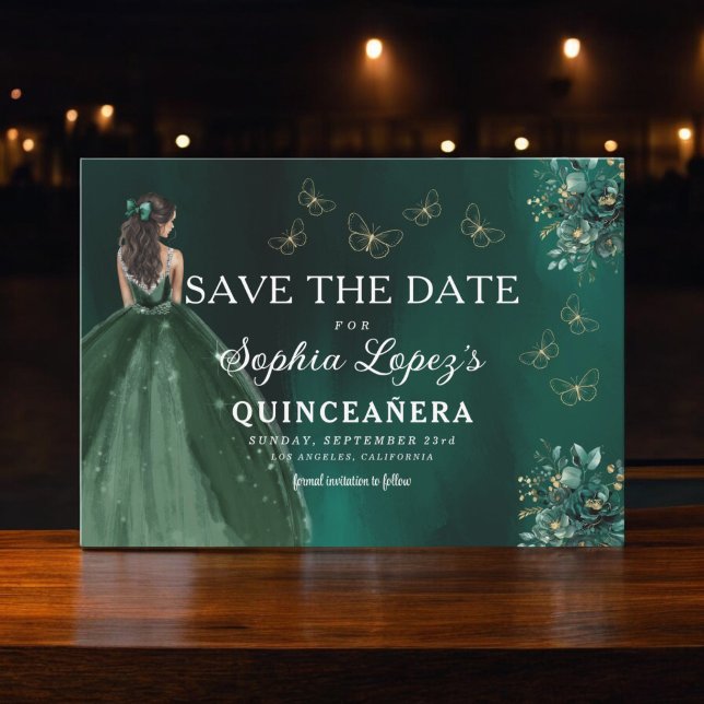 Emerald Green Gold Quinceanera Save The Date (Creator Uploaded)