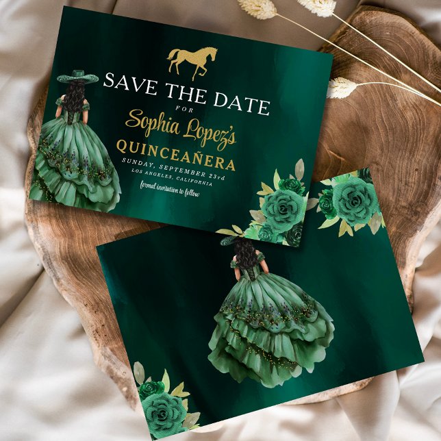 Emerald Green Gold Quinceanera Save The Date (Creator Uploaded)