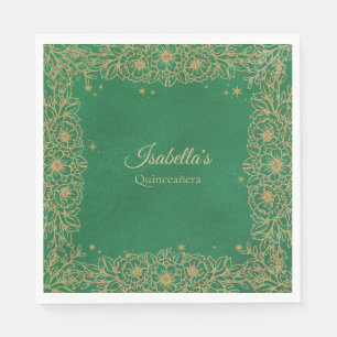 Emerald Green Gold Quinceañera Sweet 15 Luncheon Napkins