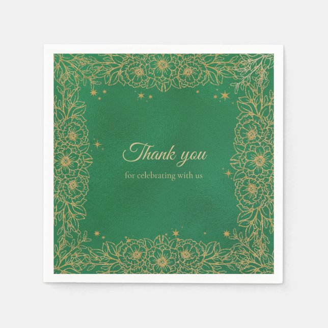 Emerald Green Gold Quinceañera Sweet 15 Napkins (Front)