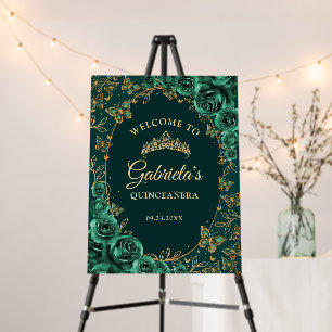 Emerald Green Gold Quinceanera Welcome Foam Board