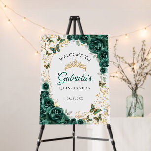 Emerald Green Gold Quinceanera Welcome Foam Board
