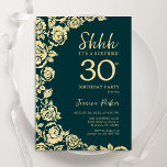 Emerald Green Gold Roses Surprise 30th Birthday Invitation<br><div class="desc">Emerald Green Gold Floral Surprise 30th Birthday Party Invitation. Elegant design featuring roses,  faux gold foil and typography script font. Trendy invite card perfect for a stylish female bday celebration. Can be customized to any age. Printed Zazzle invitations or instant download digital printable template.</div>