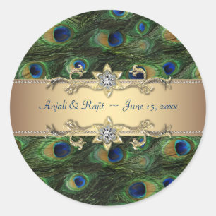 Emerald Green Gold Royal Indian Peacock Wedding Classic Round Sticker
