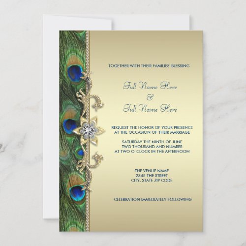 Emerald Green Gold Royal Indian Peacock Wedding Invitation