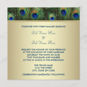 Emerald Green Gold Royal Indian Peacock Wedding Invitation