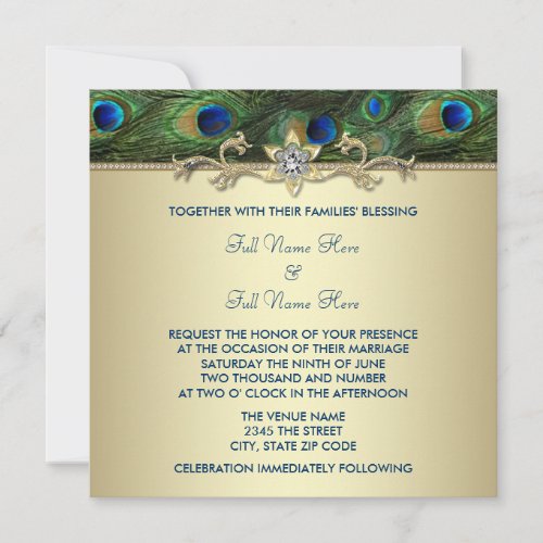 Emerald Green Gold Royal Indian Peacock Wedding Invitation