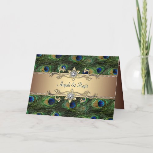 Emerald Green Gold Royal Indian Peacock Wedding Invitation