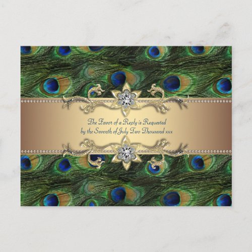 Emerald Green Gold Royal Indian Peacock Wedding Invitation Postcard