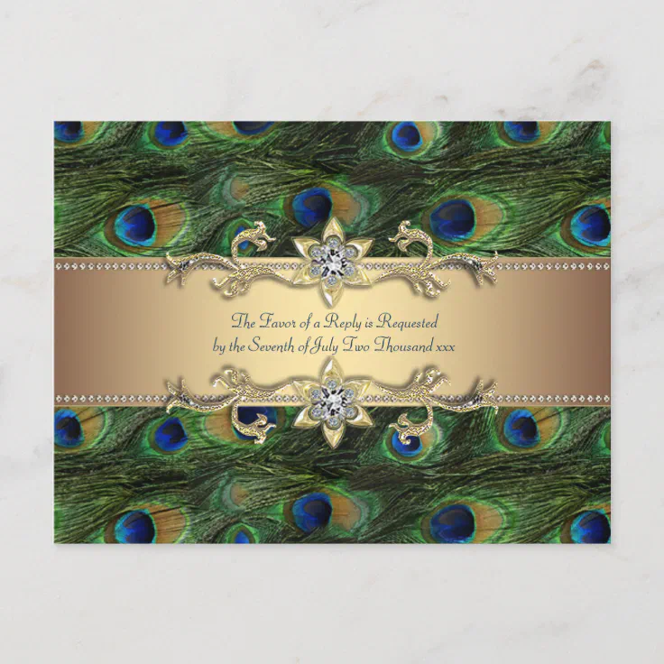 Emerald Green Gold Royal Indian Peacock Wedding Invitation Postcard | Zazzle