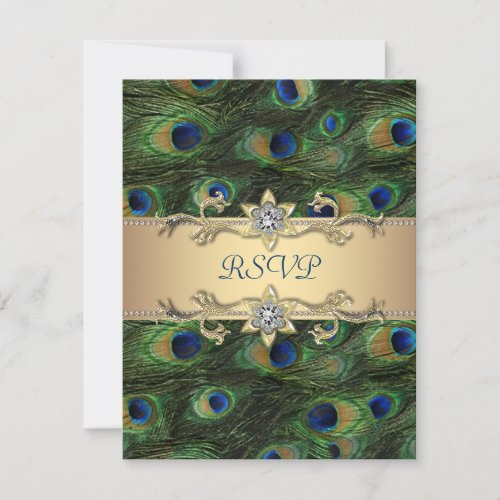 Emerald Green Gold Royal Indian Peacock Wedding RSVP Card