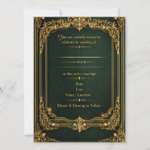 Emerald Green Gold Royal Wedding Invitation