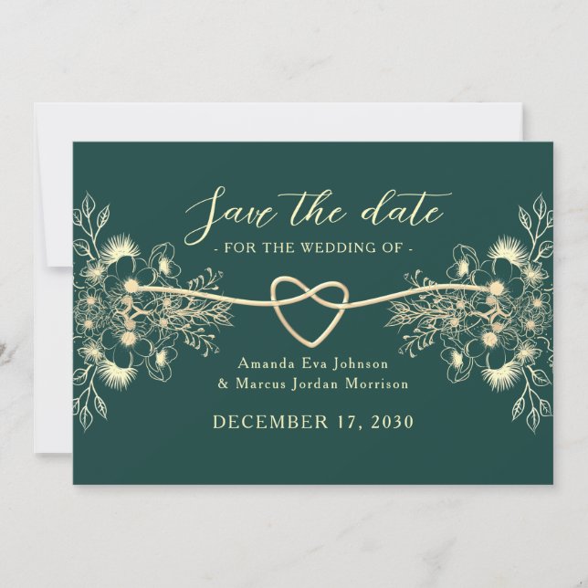 Emerald Green Gold Save the Date (Front)