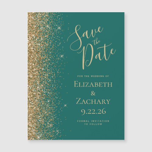 Emerald Green Gold Save the Date Magnetic Card