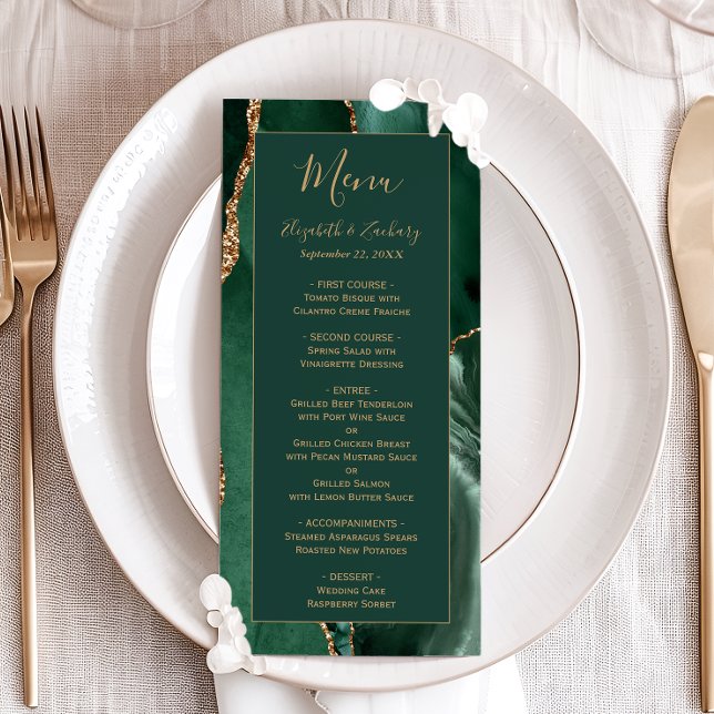 Emerald Green Gold Script Wedding Menu (Creator Uploaded)