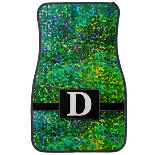 Emerald Green Gold Sequins Monogrammed Classic Car Floor Mat